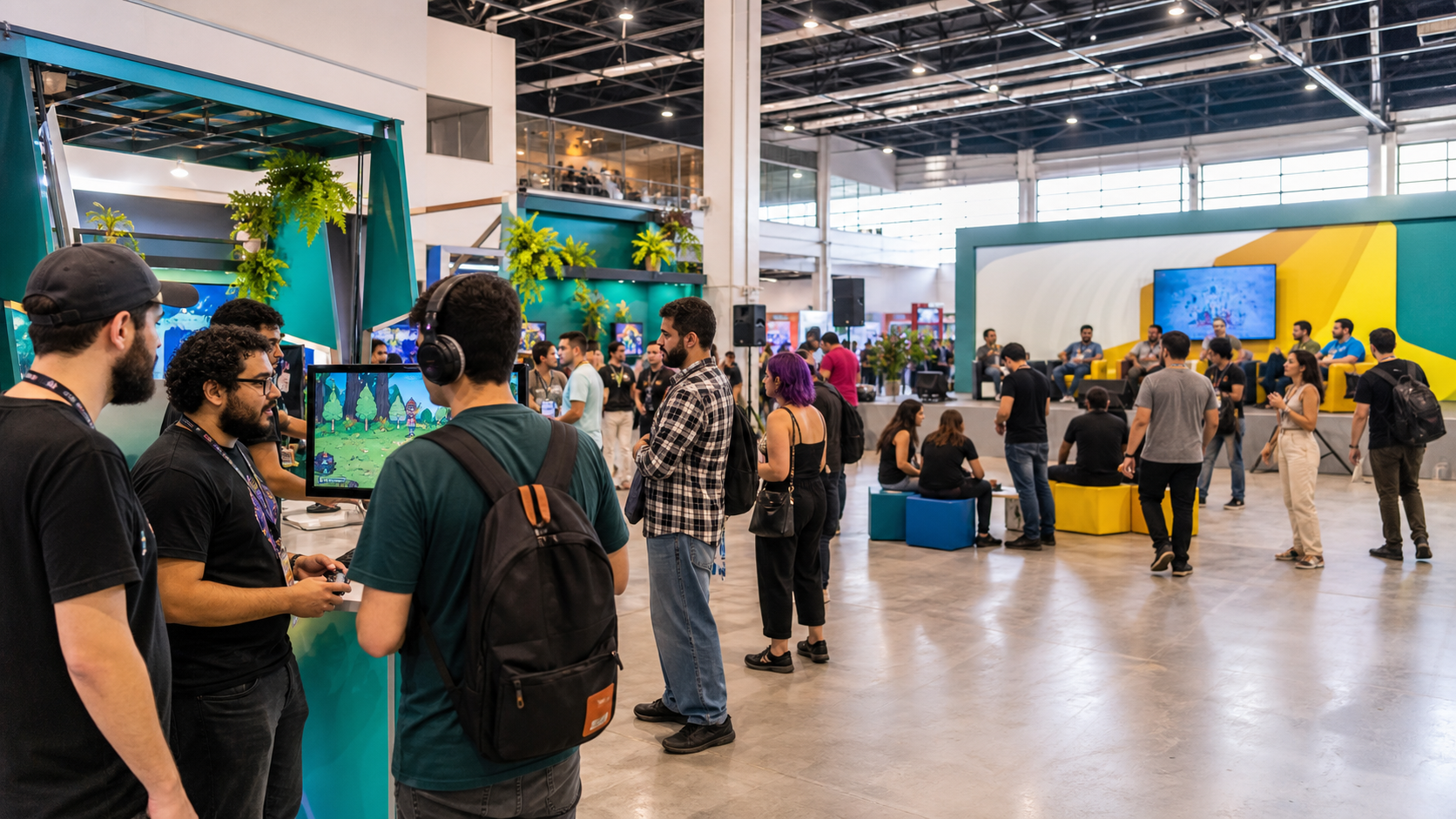 Profissionais reunidos em uma feira de jogos
